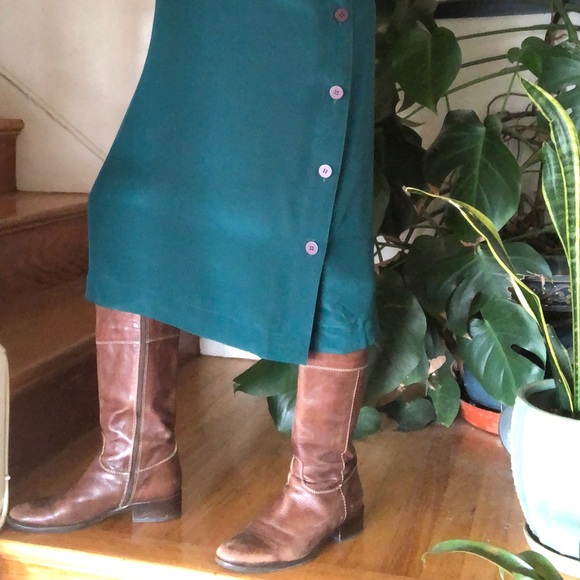 Vintage 80s Liz Claiborne 100% Silk Button Side Colorblock Shift Dress 8… - Picture 8 of 16